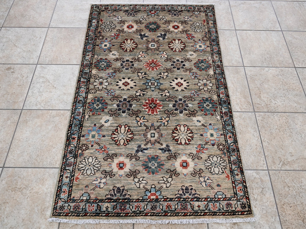 3x5 Ft Gray Floral Rug - Hand Knotted Afghan Rug