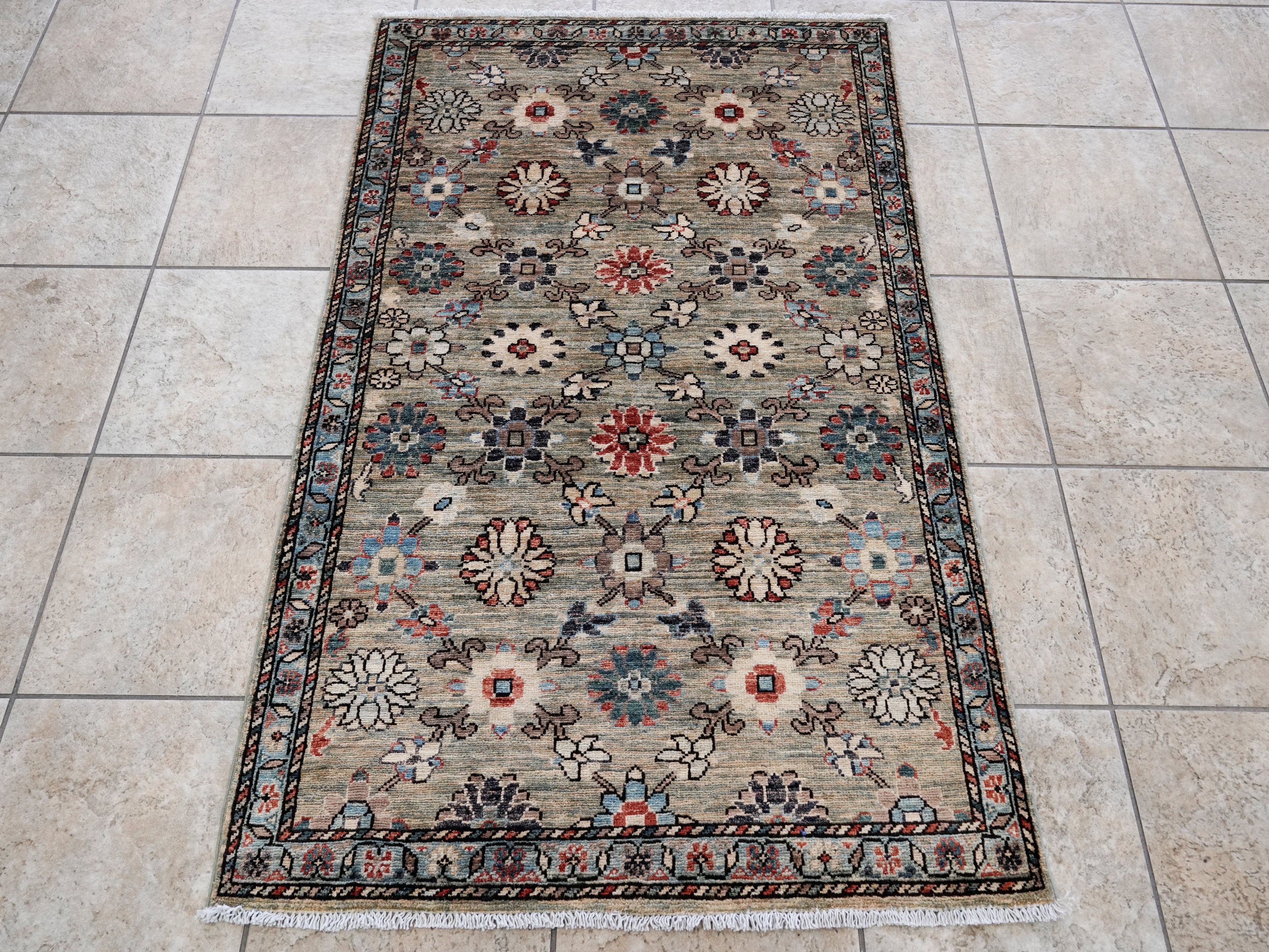 3x5 Ft Gray Floral Rug - Hand Knotted Afghan Rug