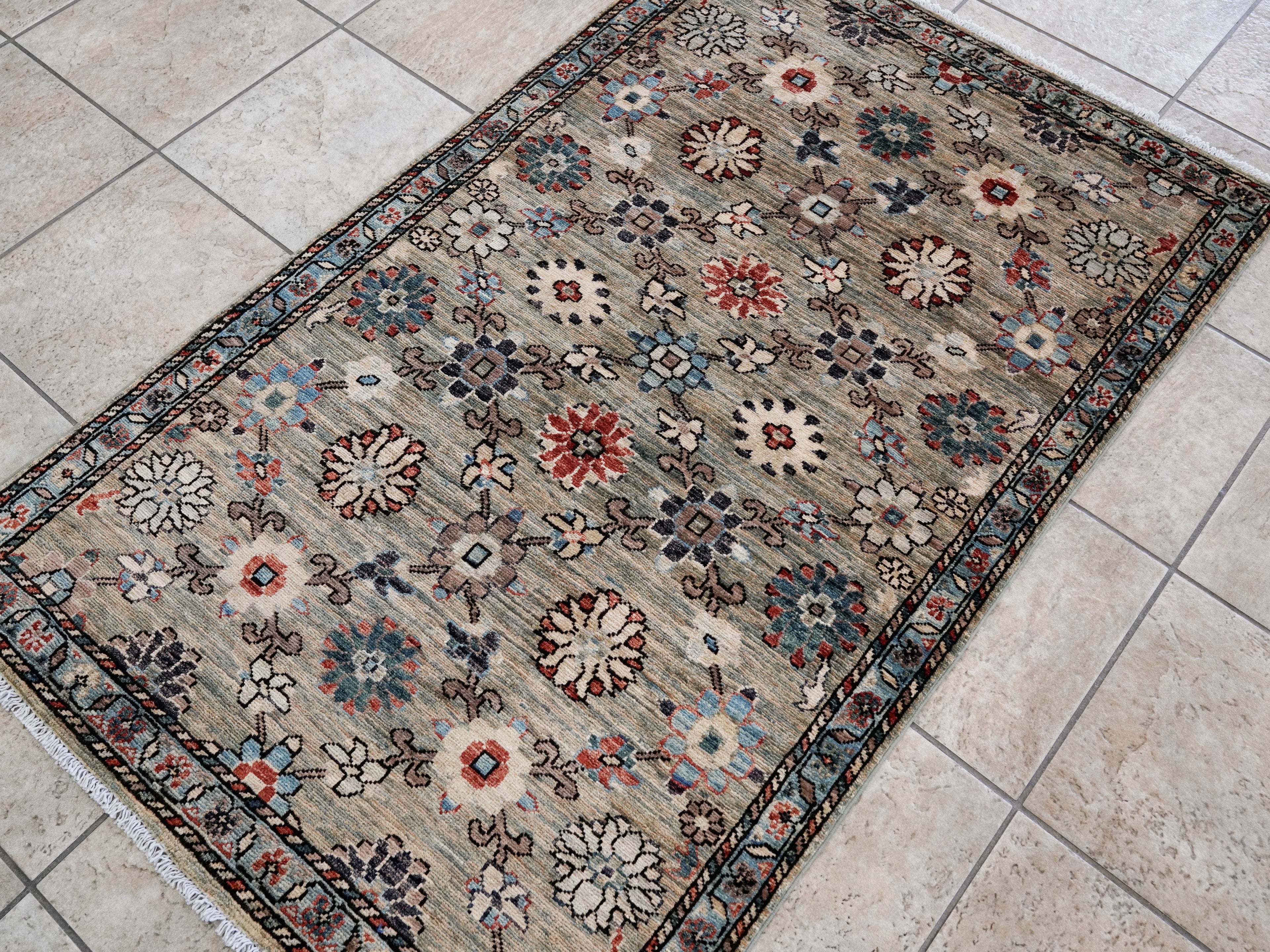 3x5 Ft Gray Floral Rug - Hand Knotted Afghan Rug
