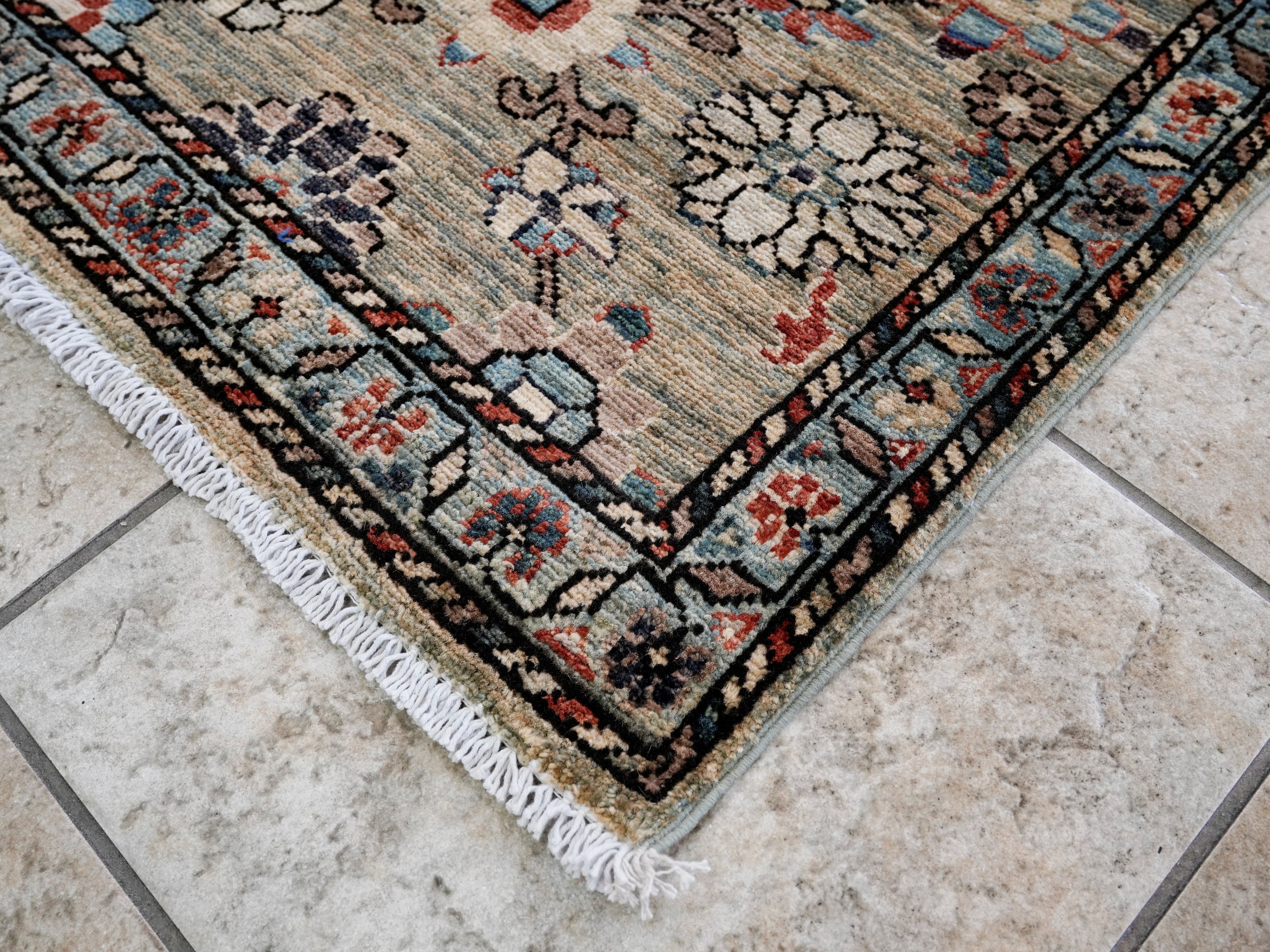 3x5 Ft Gray Floral Rug - Hand Knotted Afghan Rug