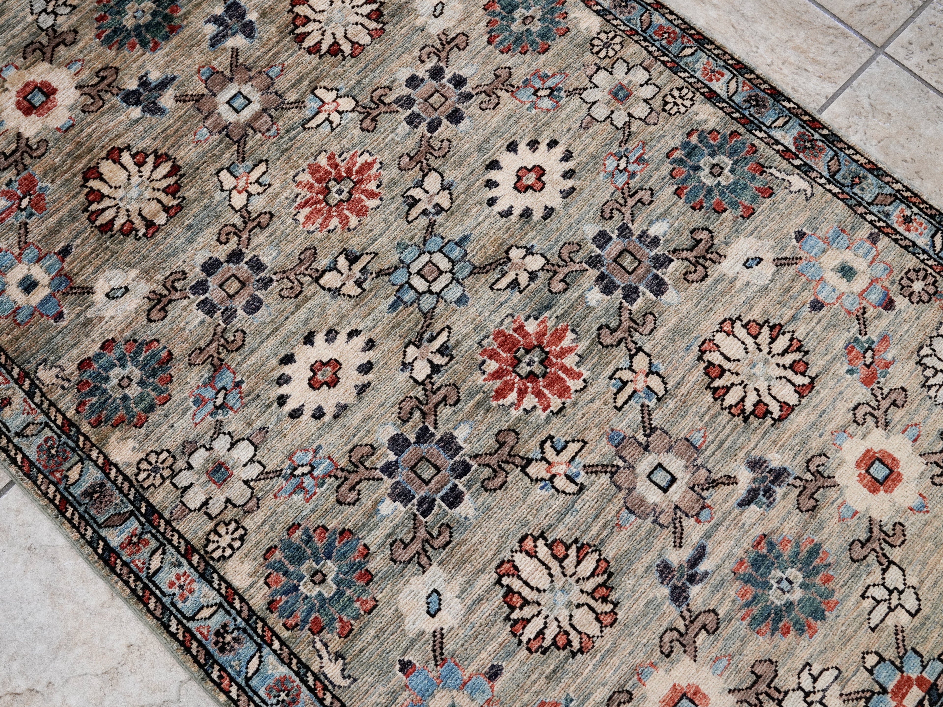 3x5 Ft Gray Floral Rug - Hand Knotted Afghan Rug