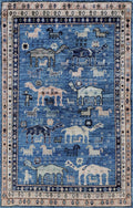 3x5 Ft Blue Camel Rug - Hand Knotted Afghan Rug - Animal Design