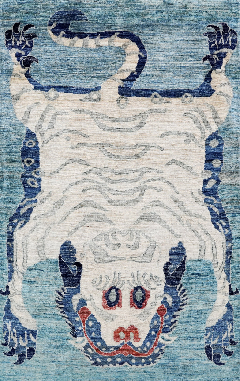 3x5 Ft Blue Tiger Rug - Hand Knotted Afghan Rug - Animal Design