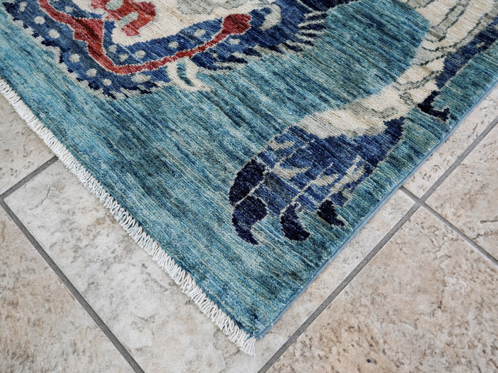 3x5 Ft Blue Tiger Rug - Hand Knotted Afghan Rug - Animal Design