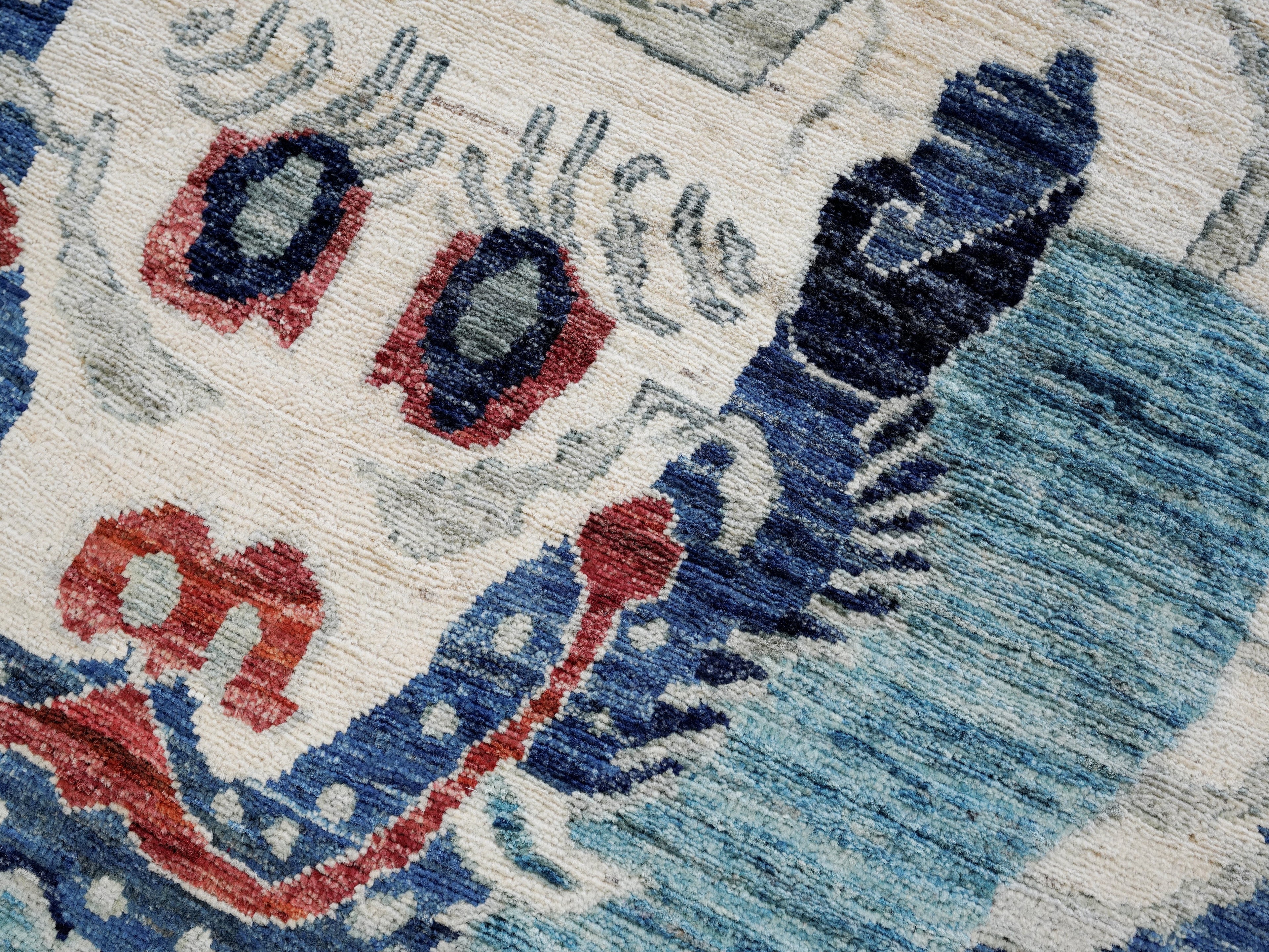 3x5 Ft Blue Tiger Rug - Hand Knotted Afghan Rug - Animal Design