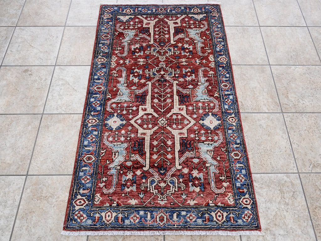 3x5 Ft Red Afghan Oriental Rug - Hand Knotted Area Rug