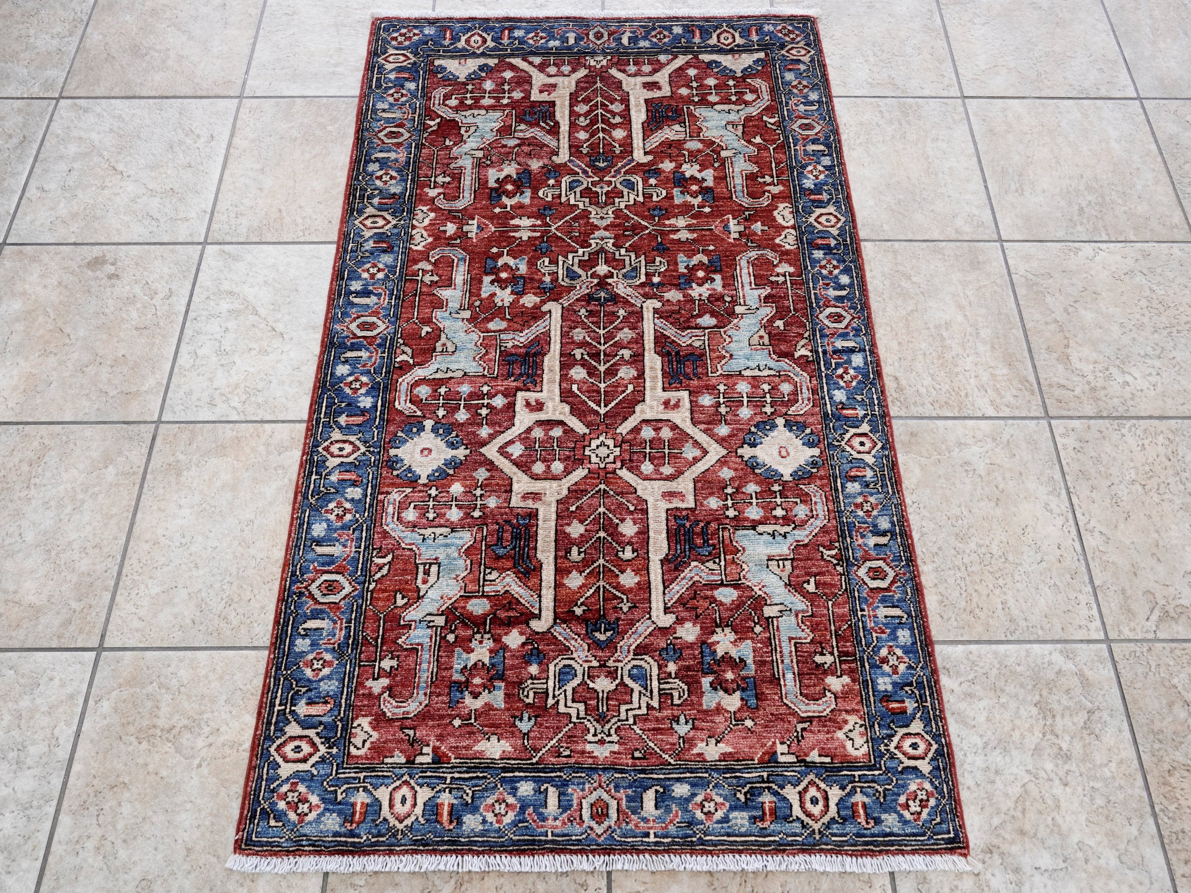 3x5 Ft Red Afghan Oriental Rug - Hand Knotted Area Rug