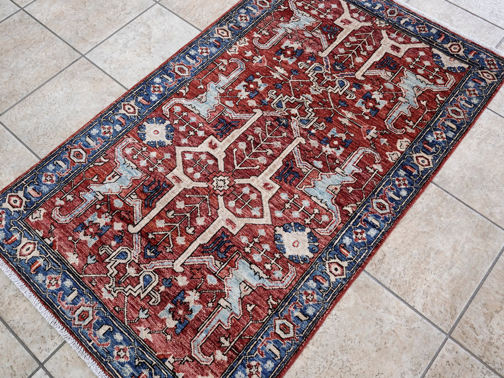 3x5 Ft Red Afghan Oriental Rug - Hand Knotted Area Rug