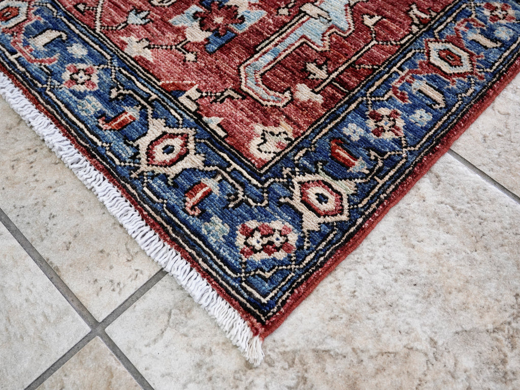 3x5 Ft Red Afghan Oriental Rug - Hand Knotted Area Rug