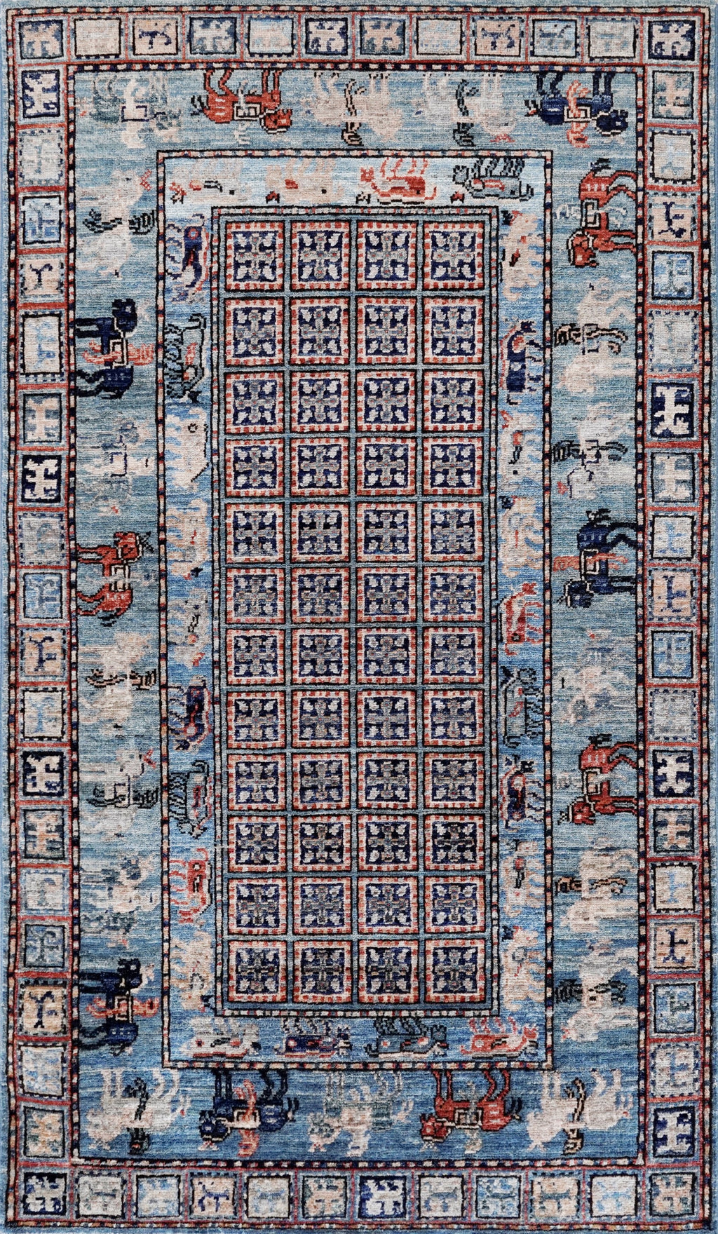3x5 Ft Blue Pazyryk Rug - Hand Knotted Oriental Rug