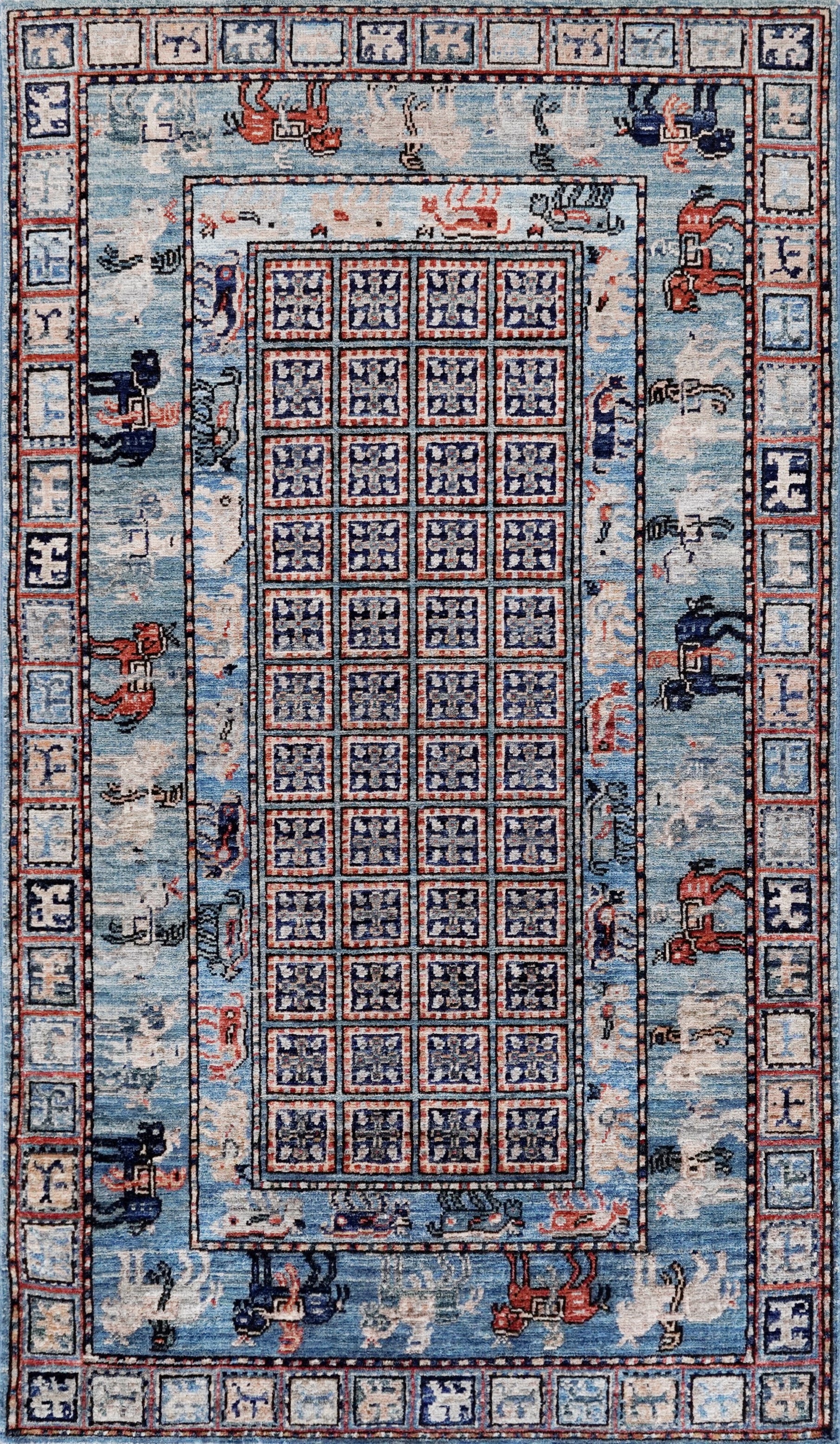 3x5 Ft Blue Pazyryk Rug - Hand Knotted Oriental Rug