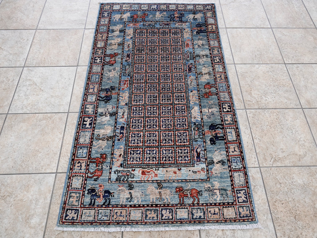 3x5 Ft Blue Pazyryk Rug - Hand Knotted Oriental Rug