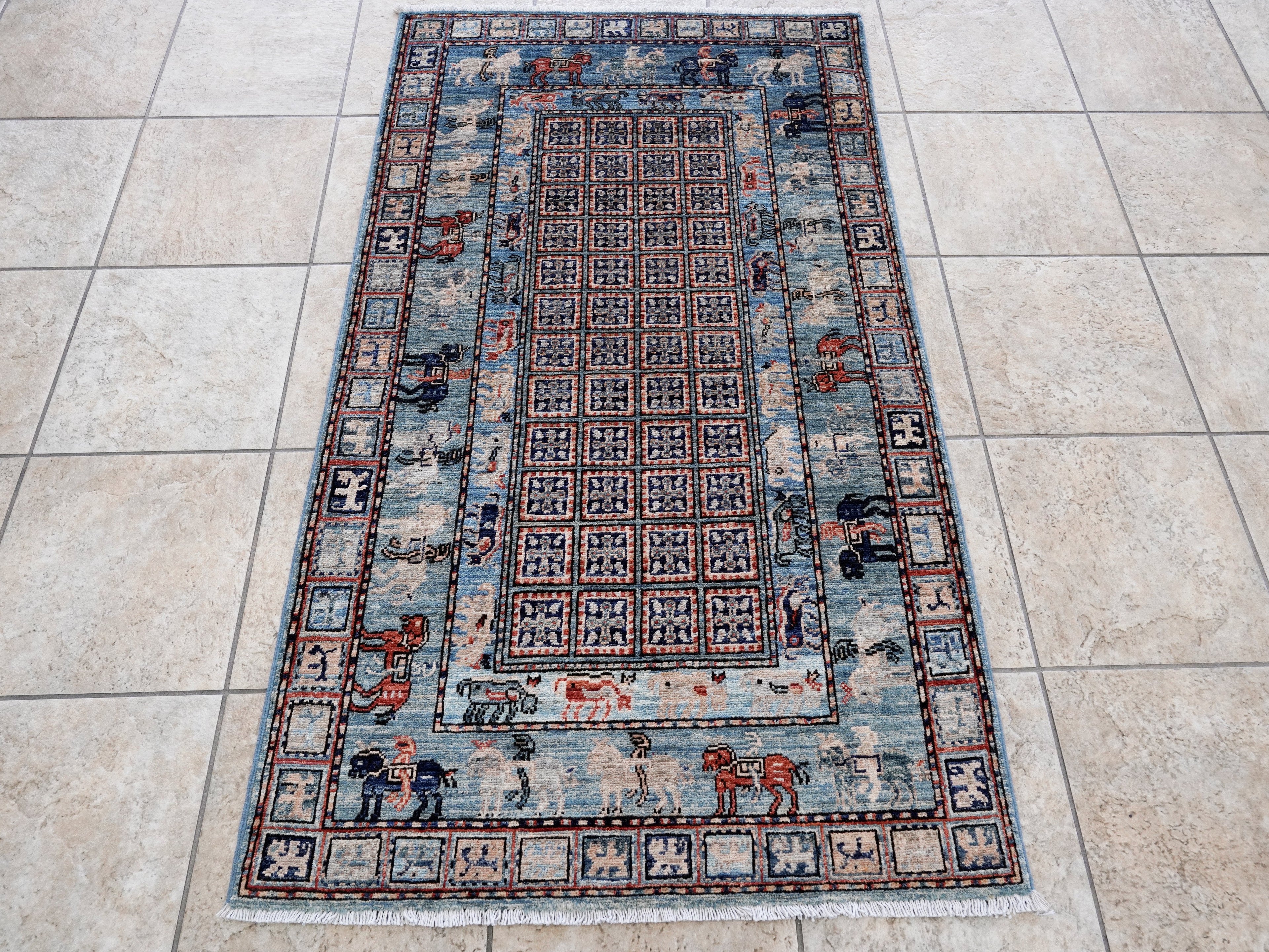 3x5 Ft Blue Pazyryk Rug - Hand Knotted Oriental Rug