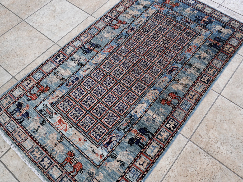 3x5 Ft Blue Pazyryk Rug - Hand Knotted Oriental Rug