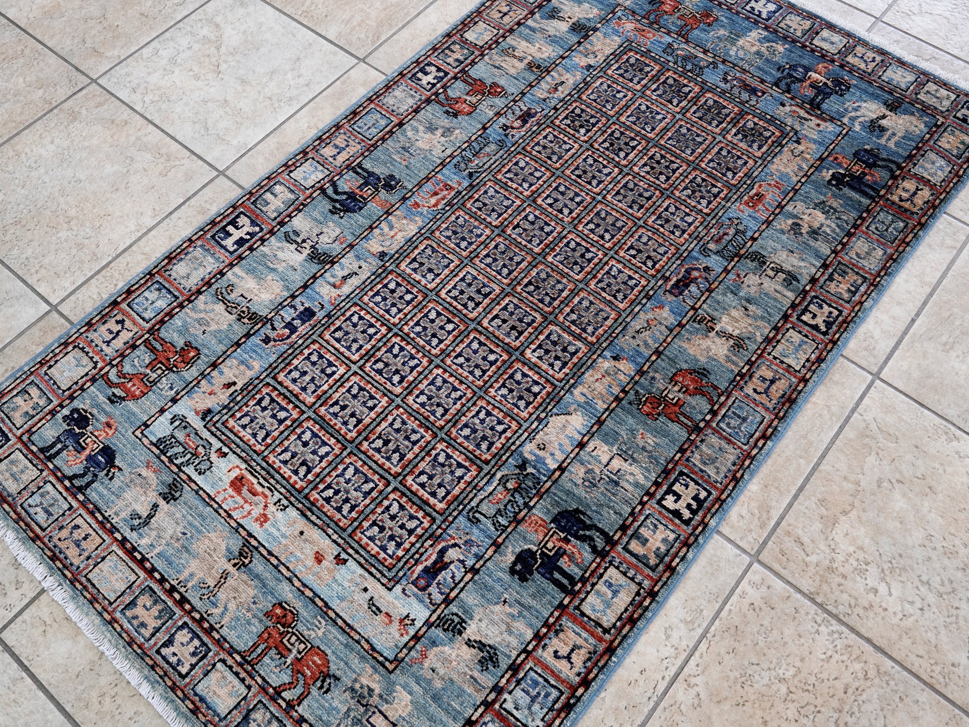 3x5 Ft Blue Pazyryk Rug - Hand Knotted Oriental Rug