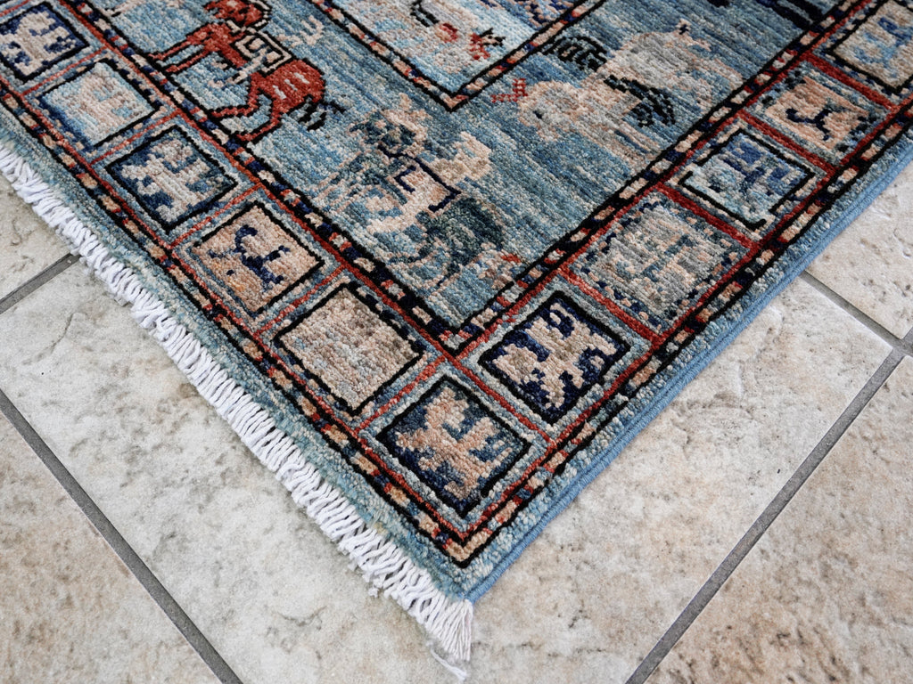 3x5 Ft Blue Pazyryk Rug - Hand Knotted Oriental Rug