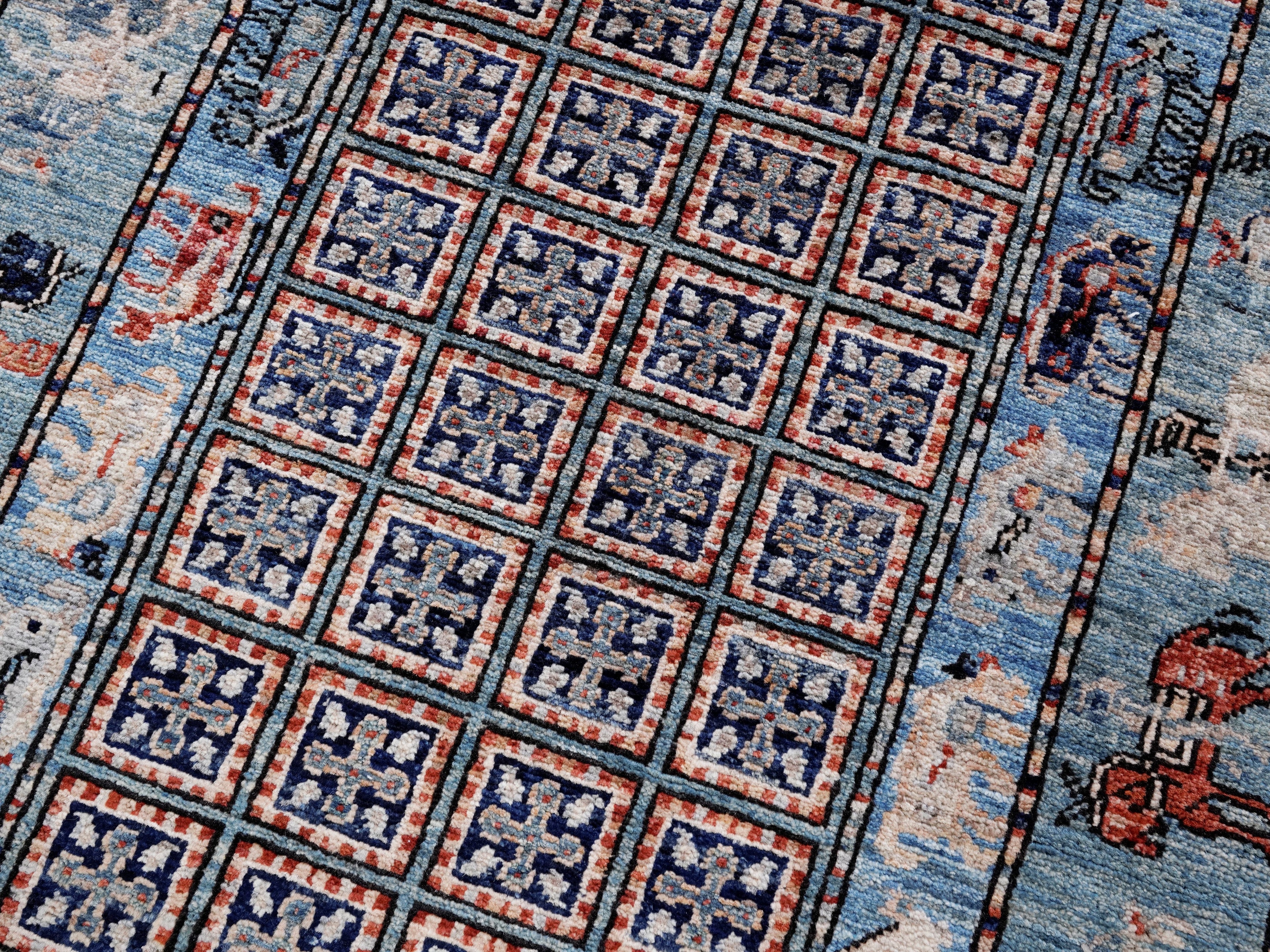 3x5 Ft Blue Pazyryk Rug - Hand Knotted Oriental Rug