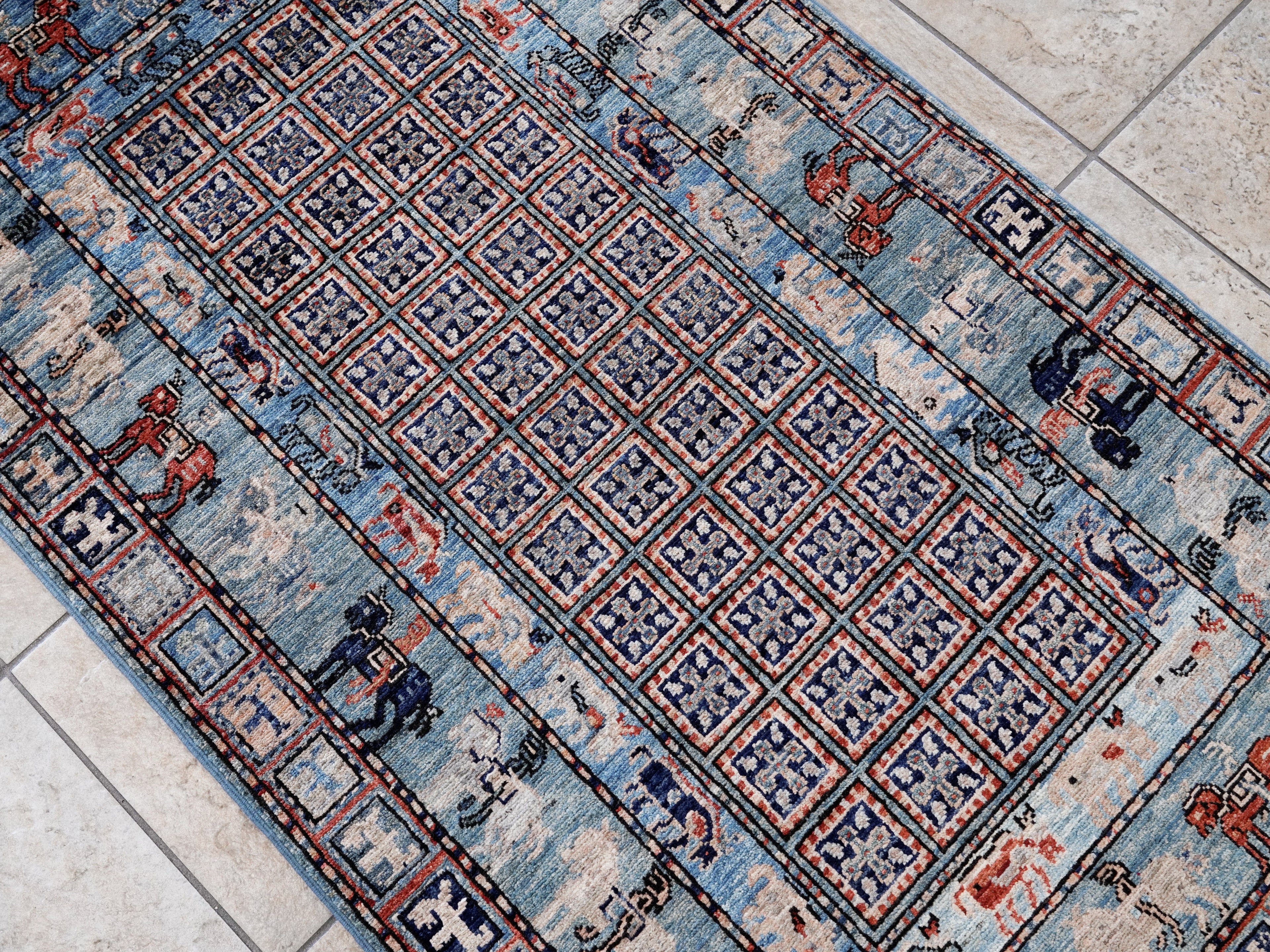 3x5 Ft Blue Pazyryk Rug - Hand Knotted Oriental Rug