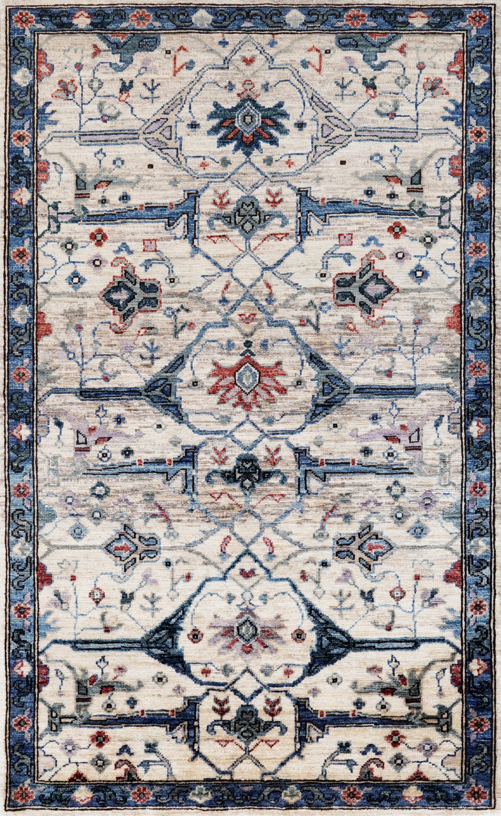 3x5 Ft Beige Afghan Oriental Rug - Hand Knotted Area Rug