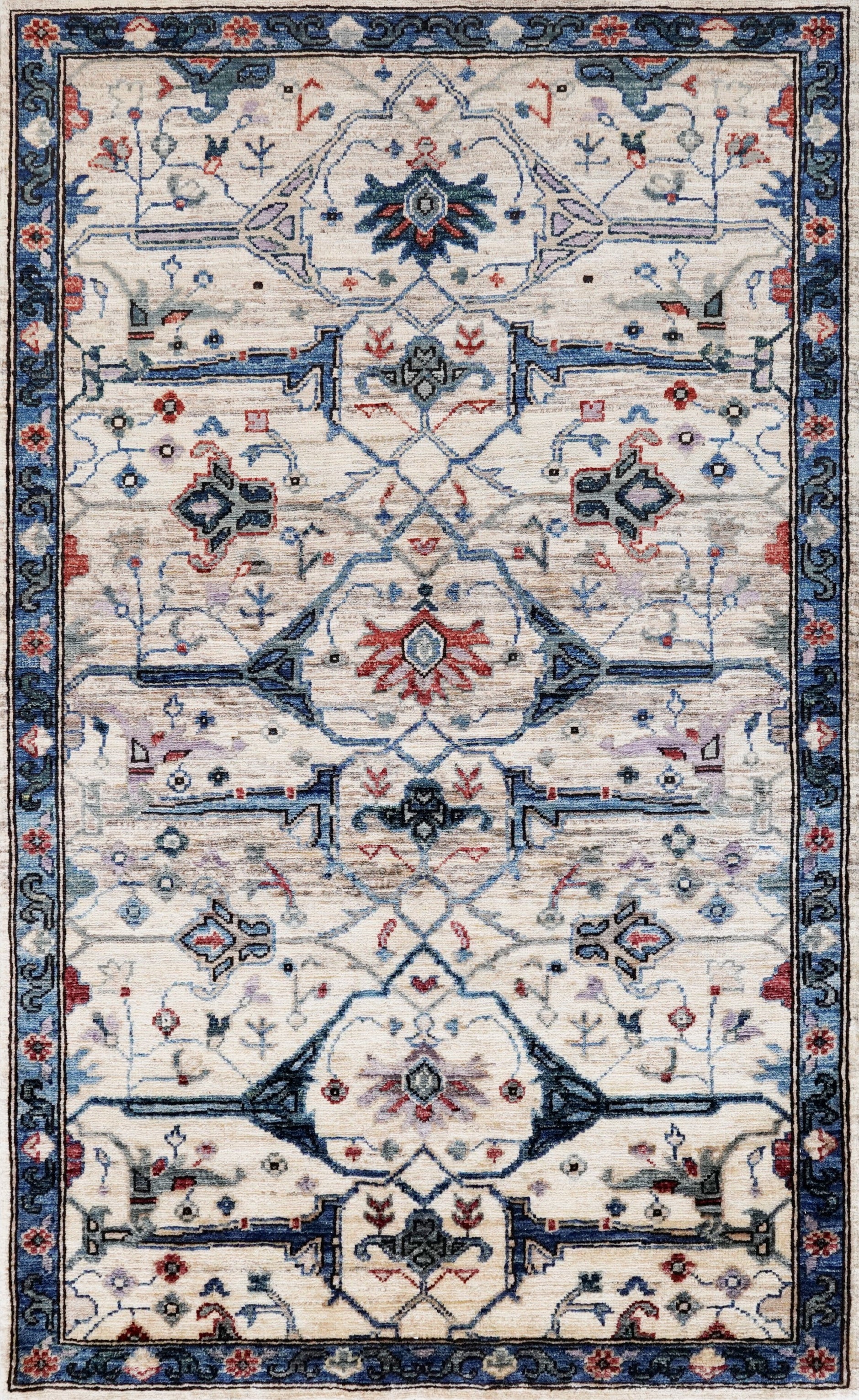 3x5 Ft Beige Afghan Oriental Rug - Hand Knotted Area Rug