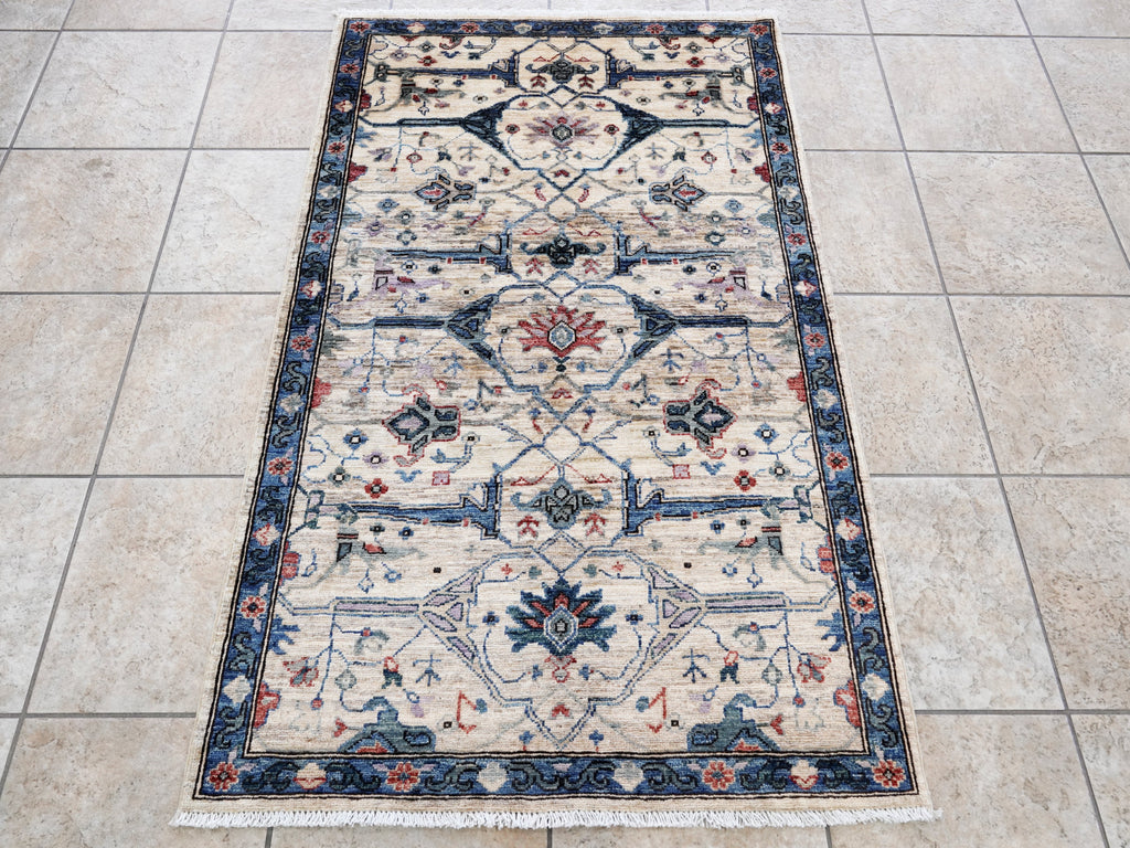 3x5 Ft Beige Afghan Oriental Rug - Hand Knotted Area Rug