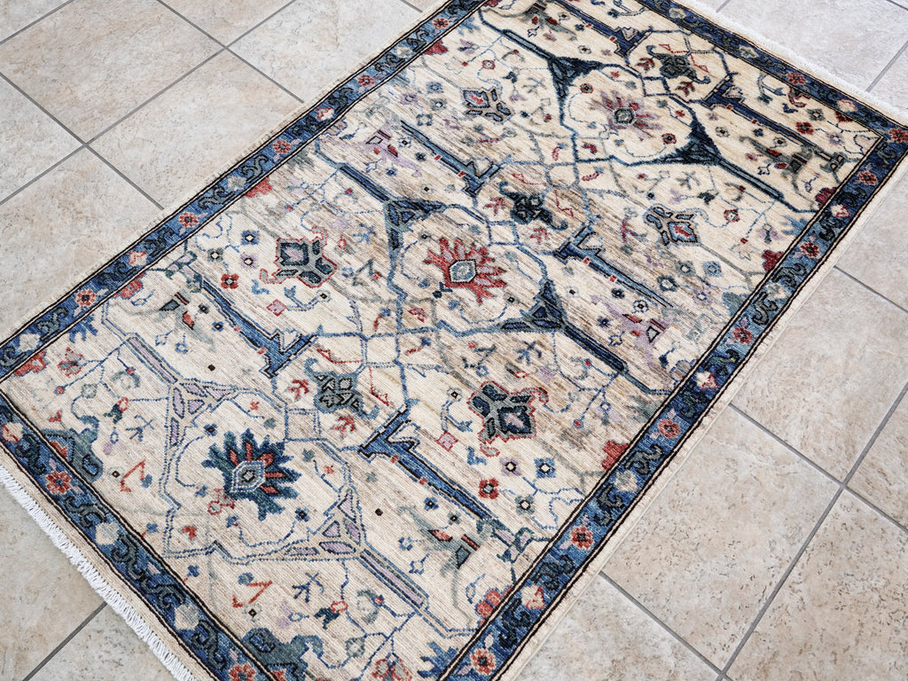 3x5 Ft Beige Afghan Oriental Rug - Hand Knotted Area Rug