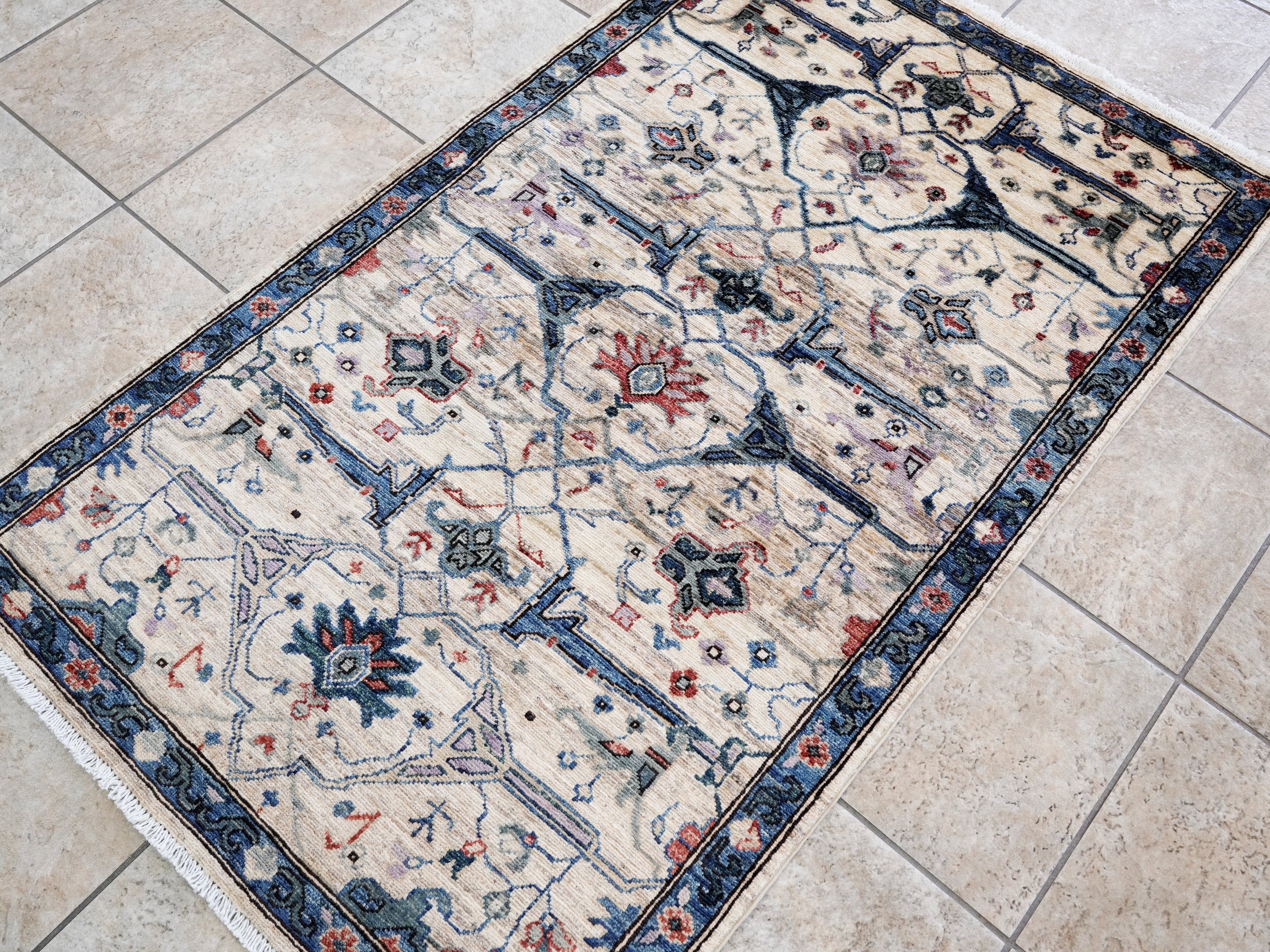3x5 Ft Beige Afghan Oriental Rug - Hand Knotted Area Rug