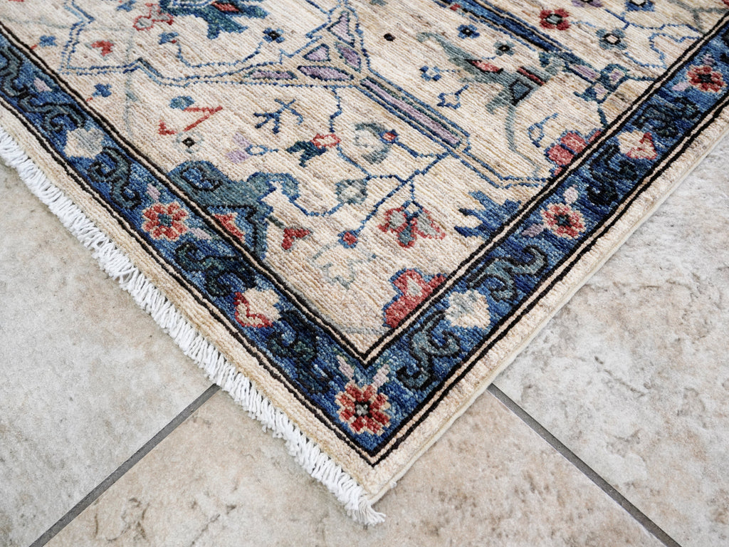 3x5 Ft Beige Afghan Oriental Rug - Hand Knotted Area Rug