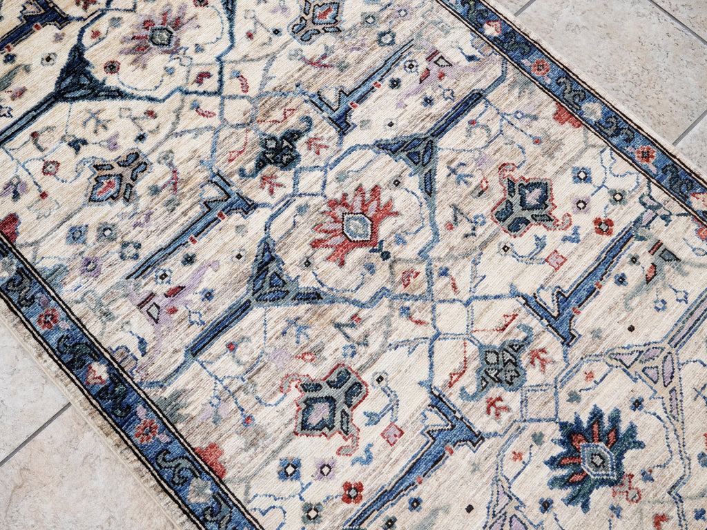 3x5 Ft Beige Afghan Oriental Rug - Hand Knotted Area Rug