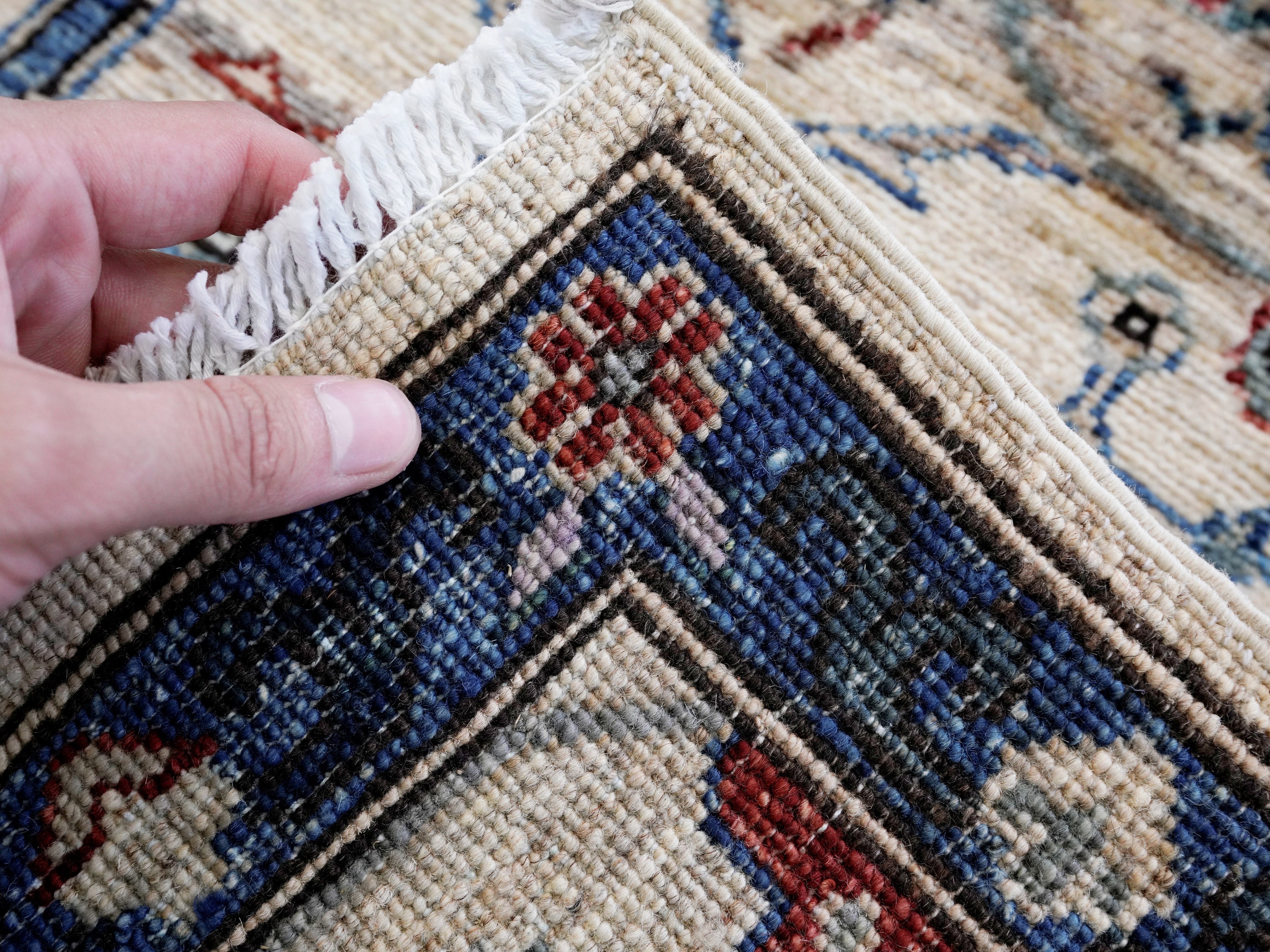 3x5 Ft Beige Afghan Oriental Rug - Hand Knotted Area Rug