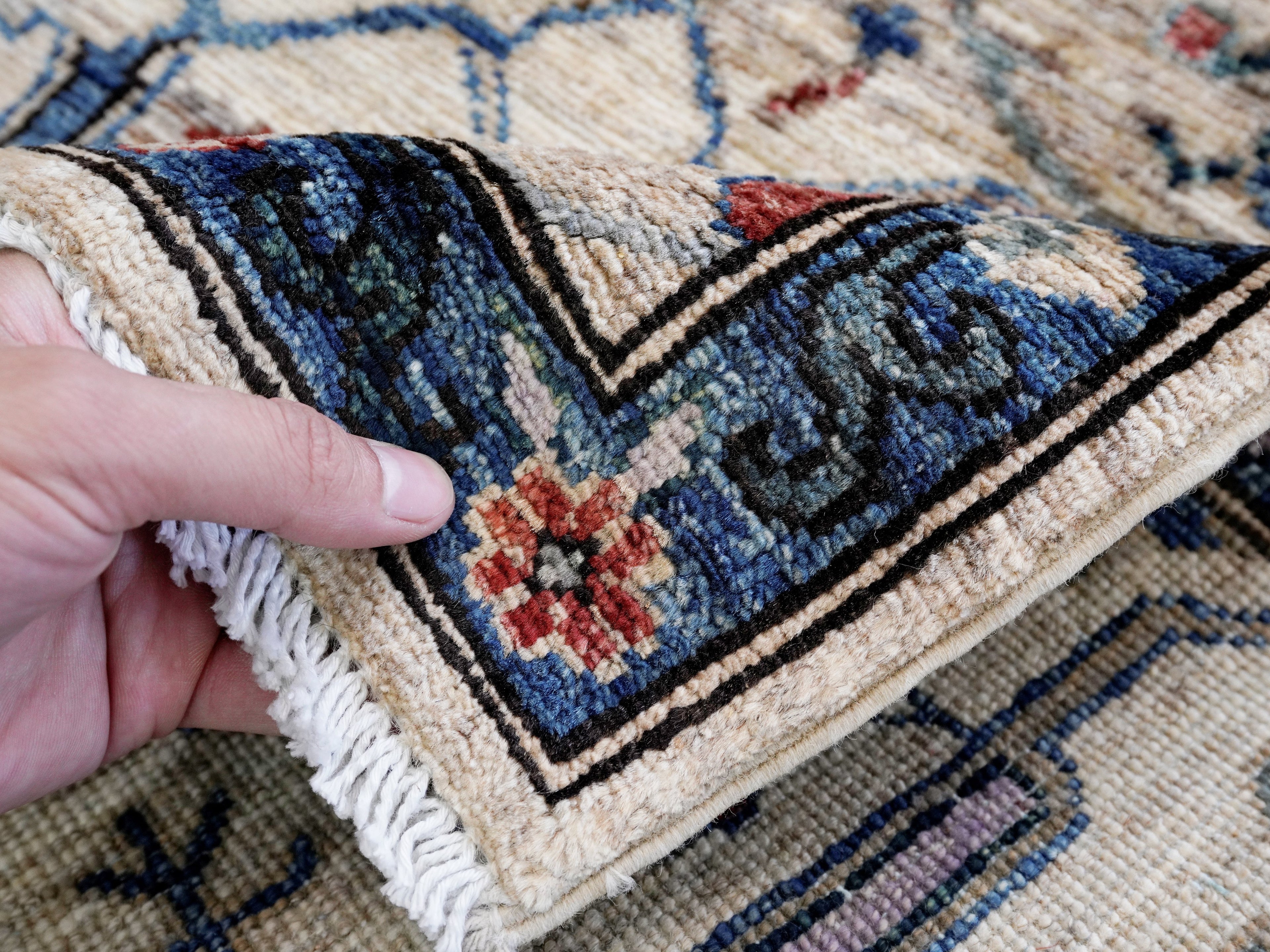 3x5 Ft Beige Afghan Oriental Rug - Hand Knotted Area Rug