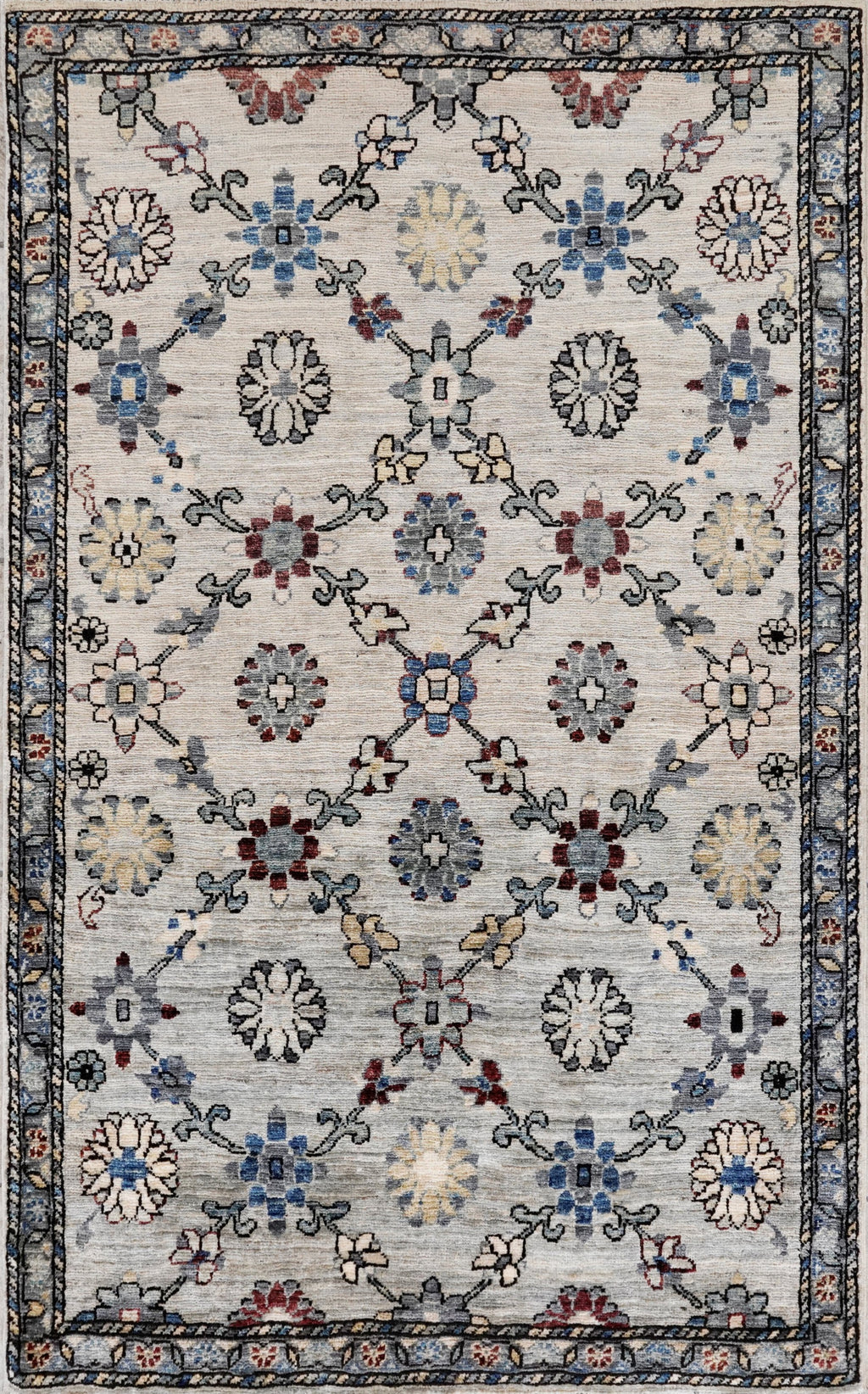 3x5 Ft Beige Floral Rug - Hand Knotted Afghan Rug