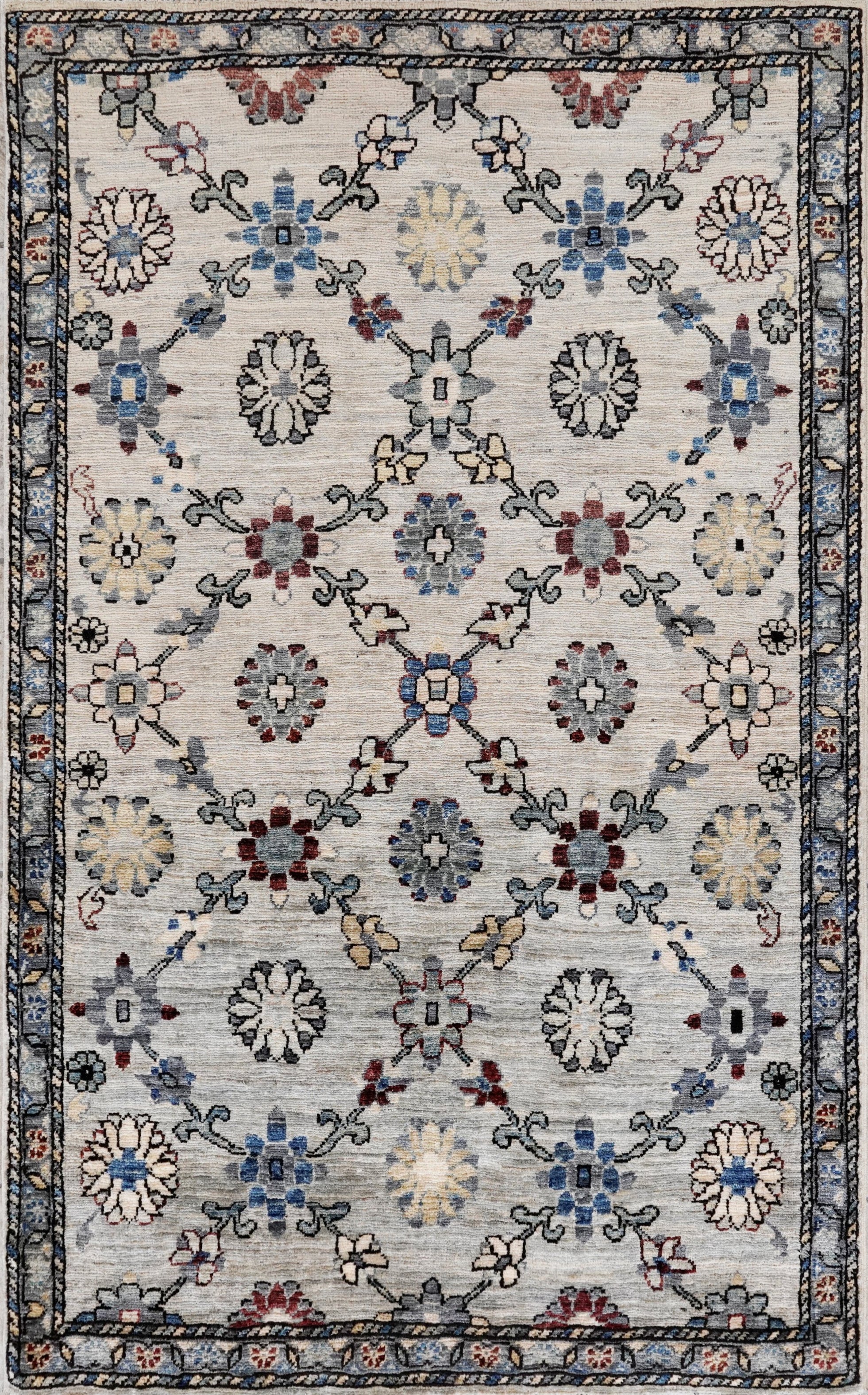 3x5 Ft Beige Floral Rug - Hand Knotted Afghan Rug