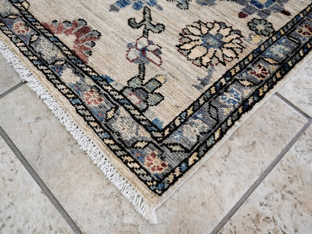 3x5 Ft Beige Floral Rug - Hand Knotted Afghan Rug