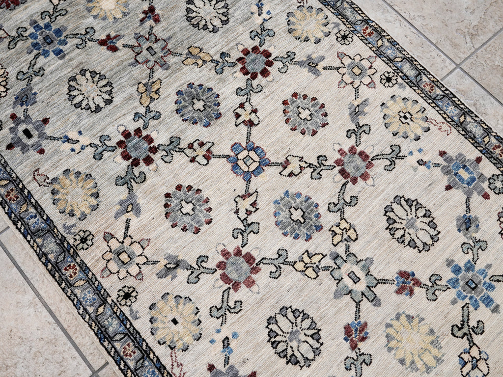3x5 Ft Beige Floral Rug - Hand Knotted Afghan Rug