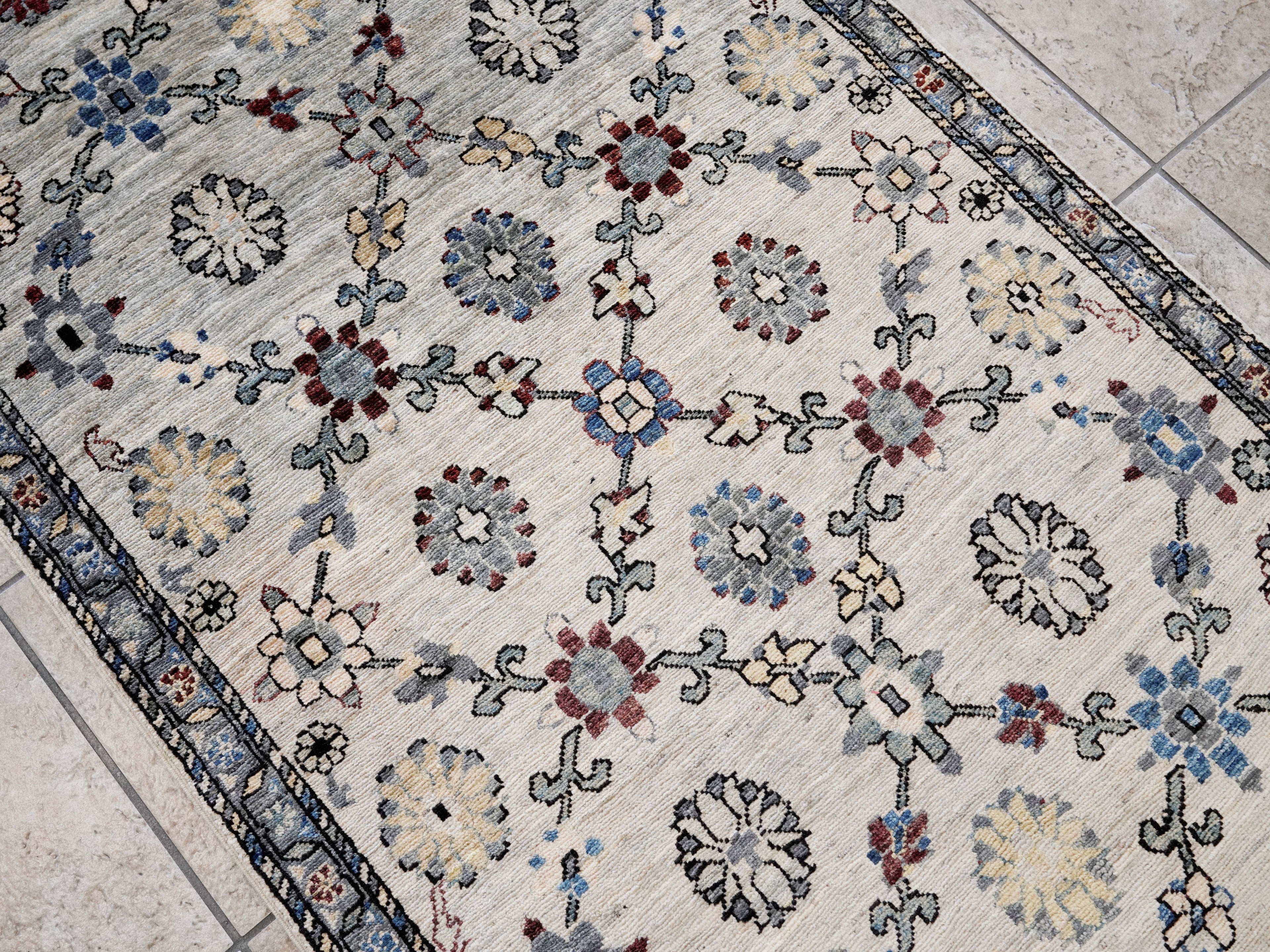 3x5 Ft Beige Floral Rug - Hand Knotted Afghan Rug