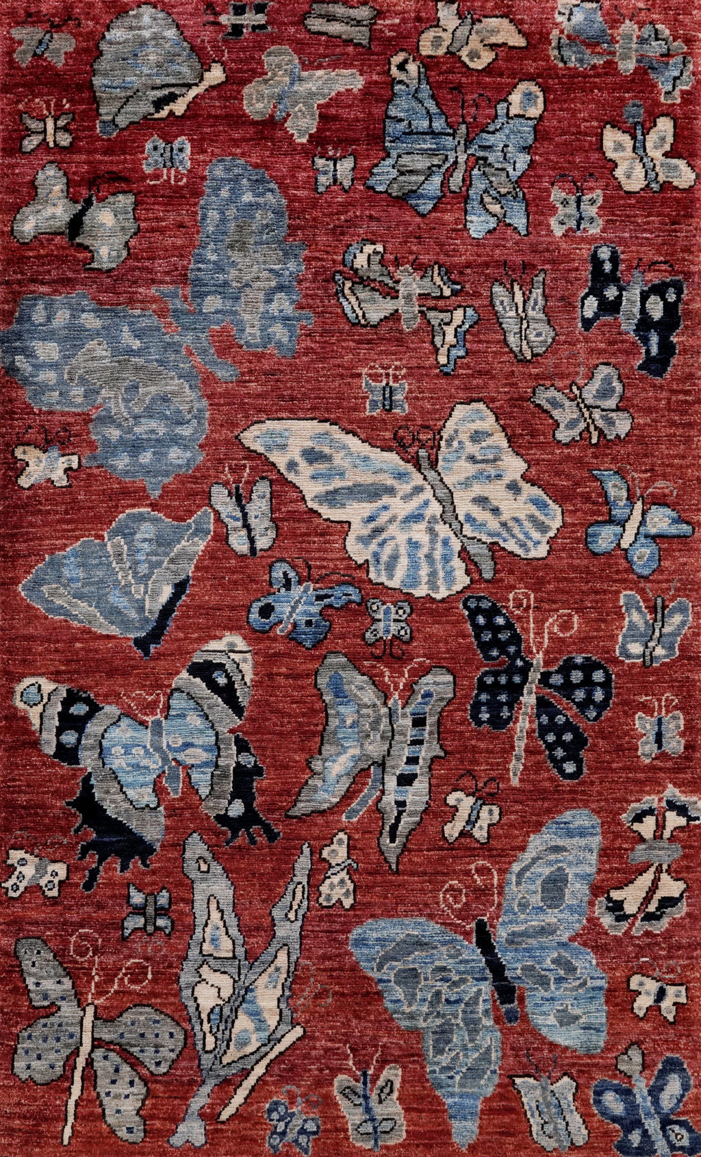 3x5 Ft Red Butterfly Rug - Hand Knotted Area Rug