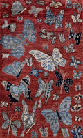 3x5 Ft Red Butterfly Rug - Hand Knotted Area Rug