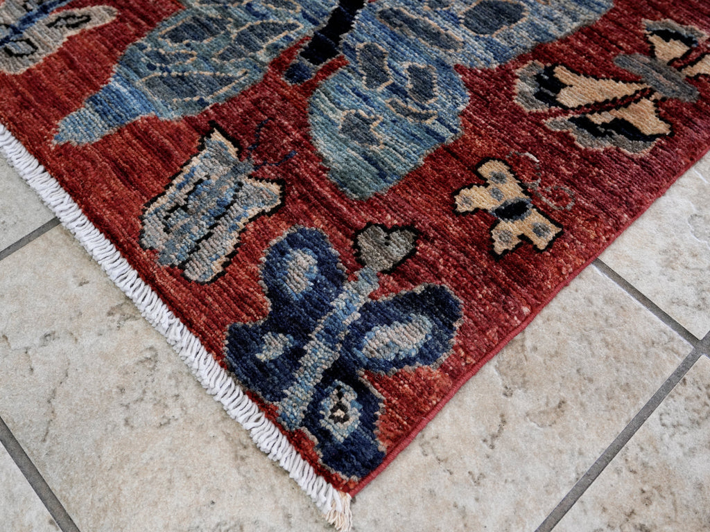 3x5 Ft Red Butterfly Rug - Hand Knotted Area Rug
