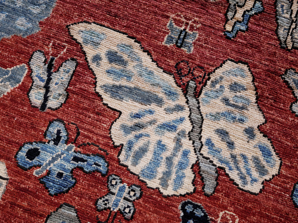 3x5 Ft Red Butterfly Rug - Hand Knotted Area Rug
