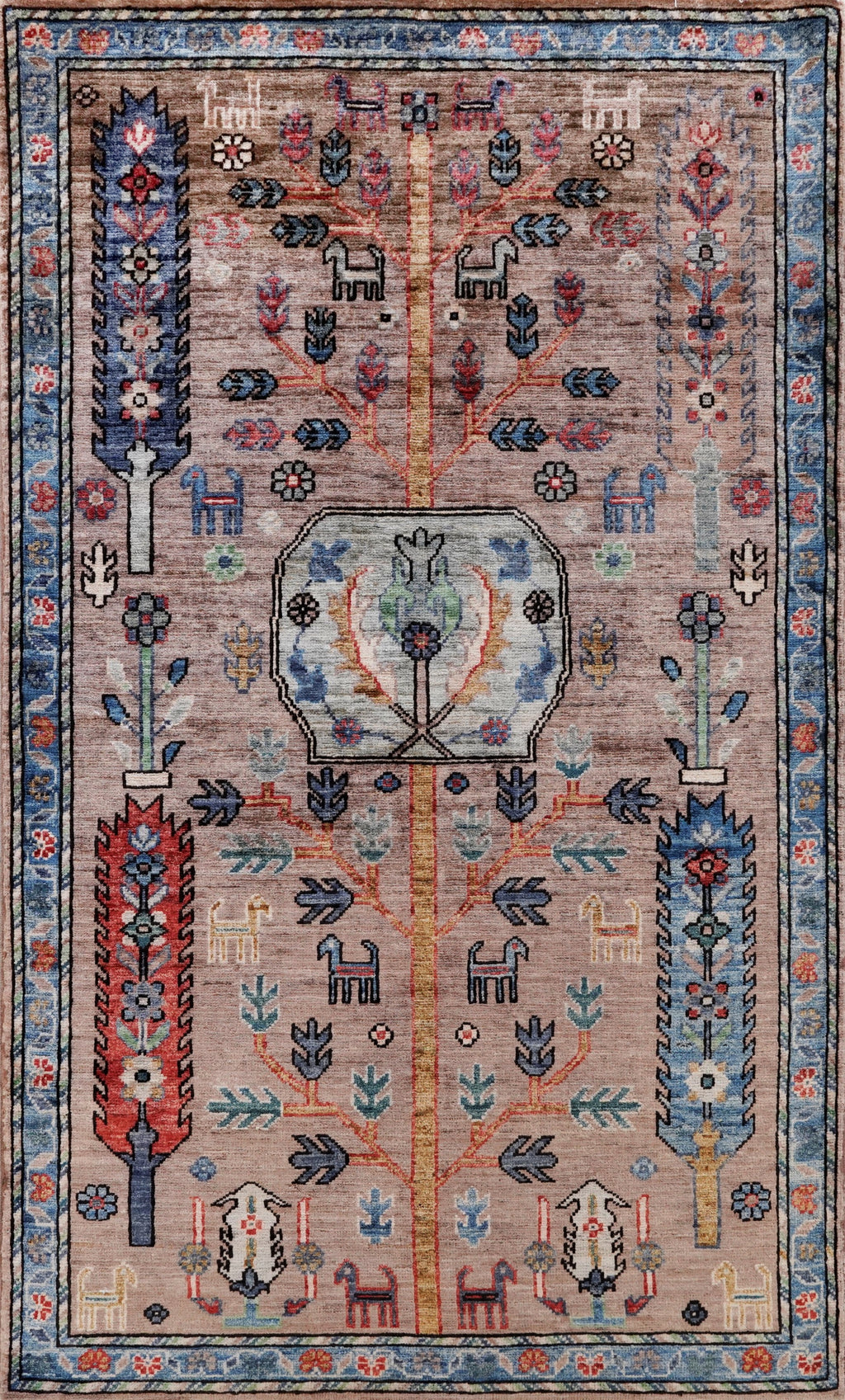 3x5 Ft Brown Afghan Floral Rug - Hand Knotted Area Rug