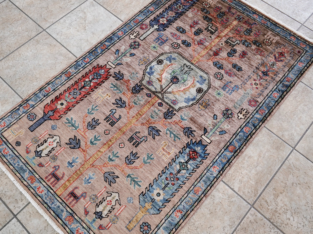 3x5 Ft Brown Afghan Floral Rug - Hand Knotted Area Rug
