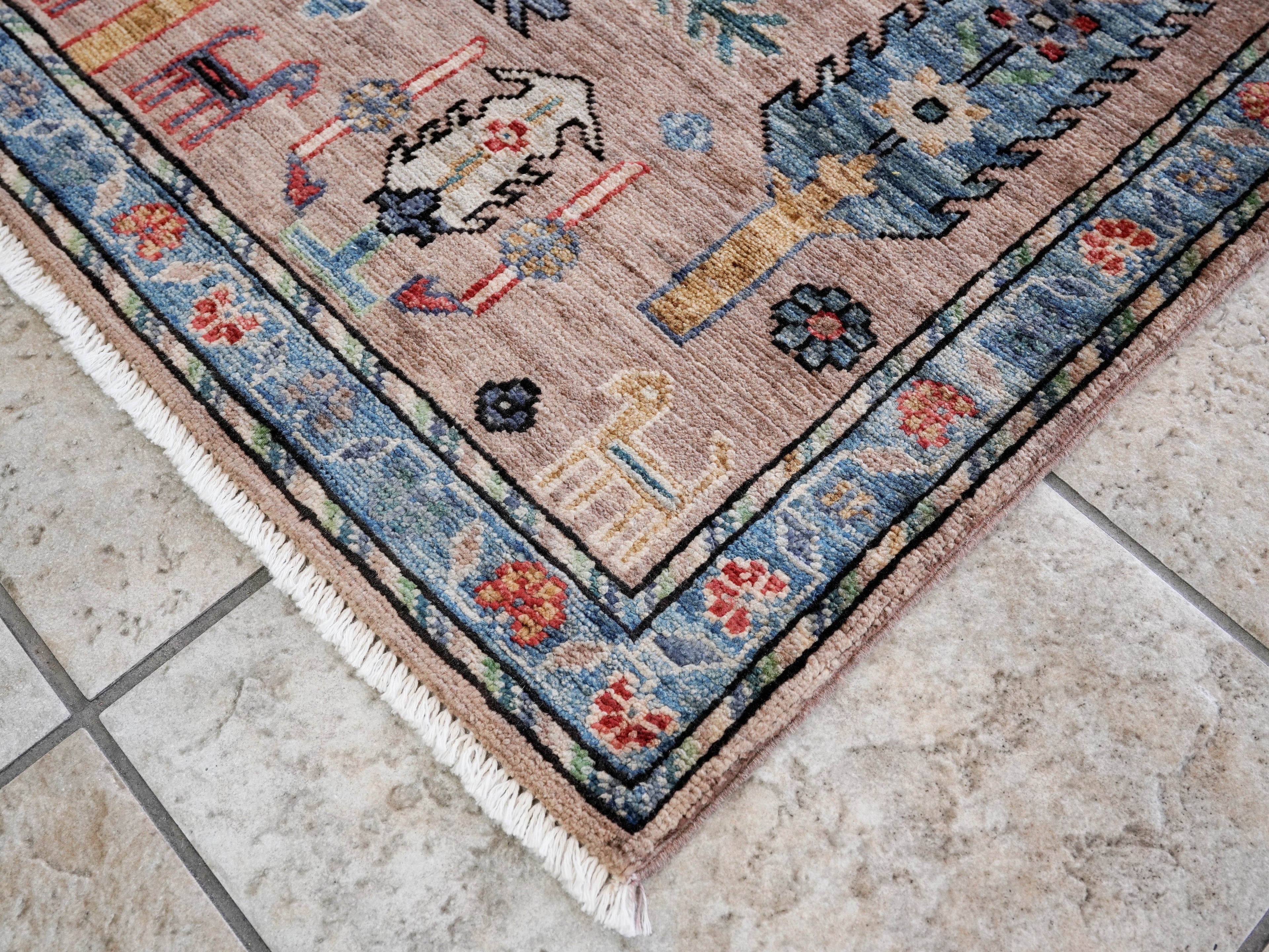 3x5 Ft Brown Afghan Floral Rug - Hand Knotted Area Rug