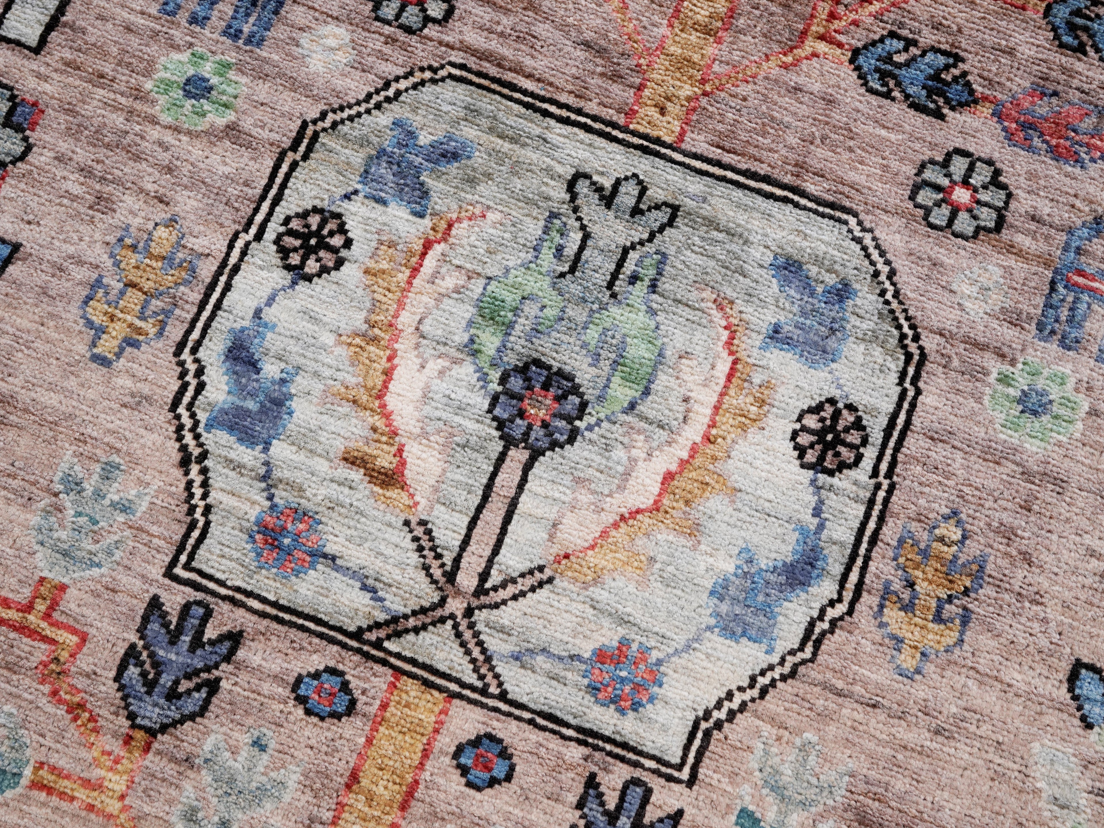 3x5 Ft Brown Afghan Floral Rug - Hand Knotted Area Rug