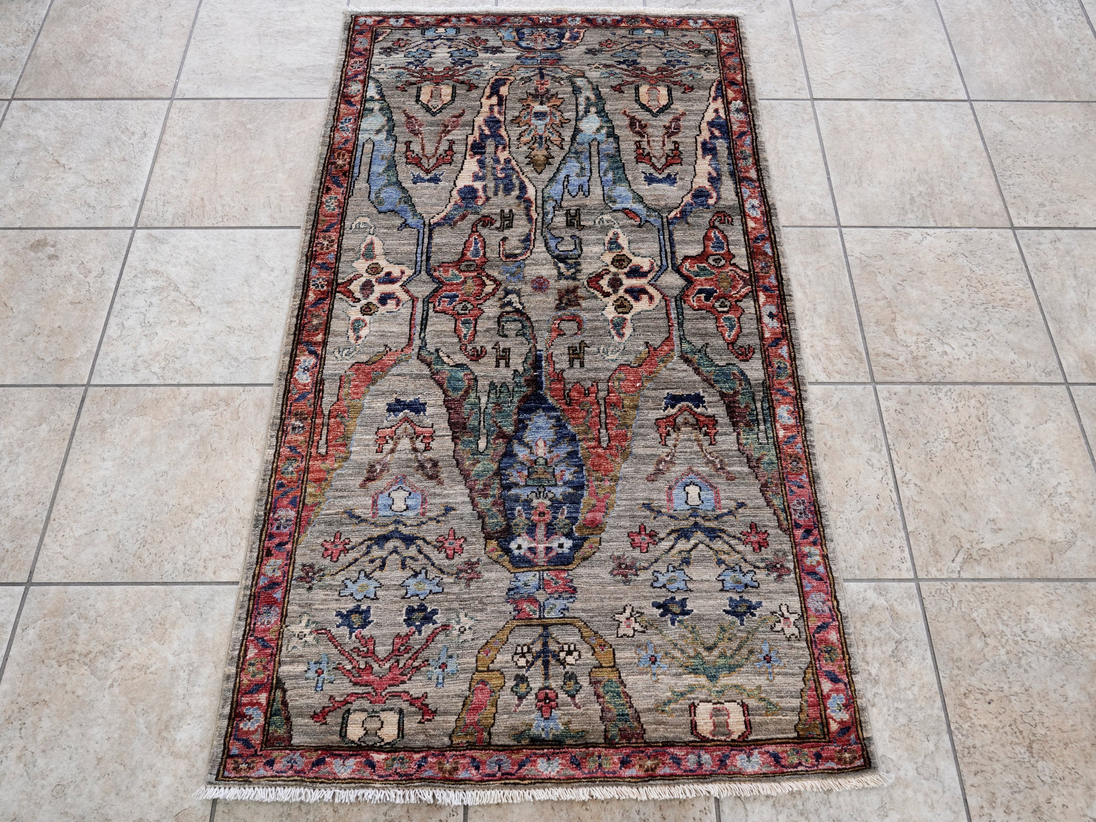 3x5 Ft Brown Afghan Oriental Rug - Hand Knotted Area Rug