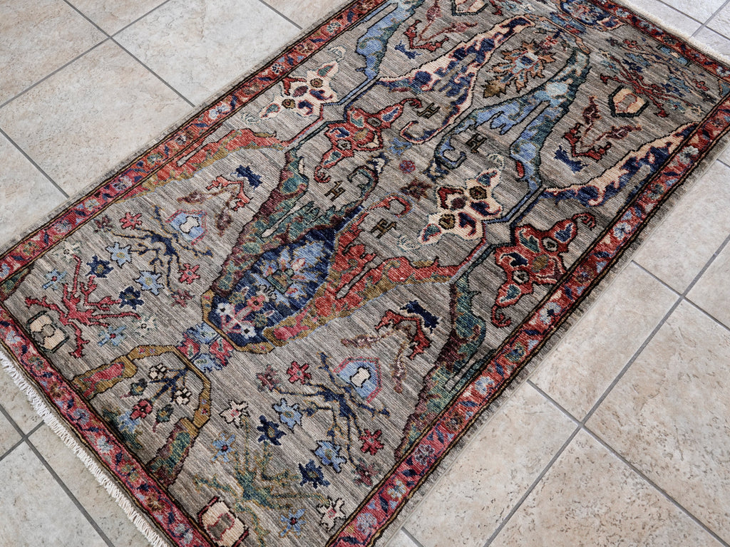 3x5 Ft Brown Afghan Oriental Rug - Hand Knotted Area Rug