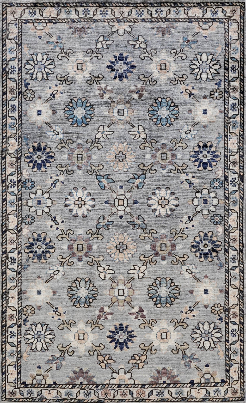 3x5 Ft Silver Floral Rug - Hand Knotted Afghan Rug