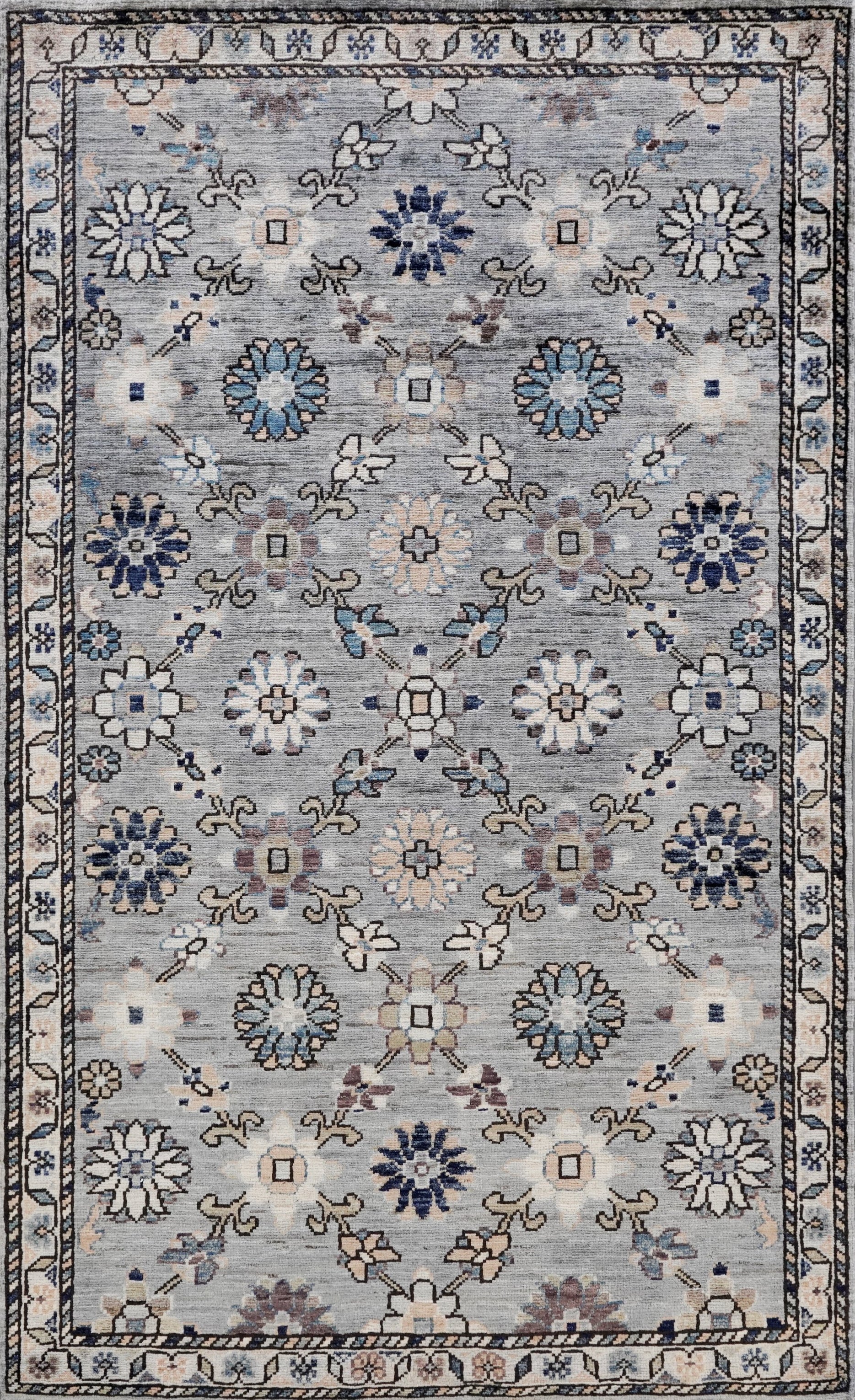 3x5 Ft Silver Floral Rug - Hand Knotted Afghan Rug
