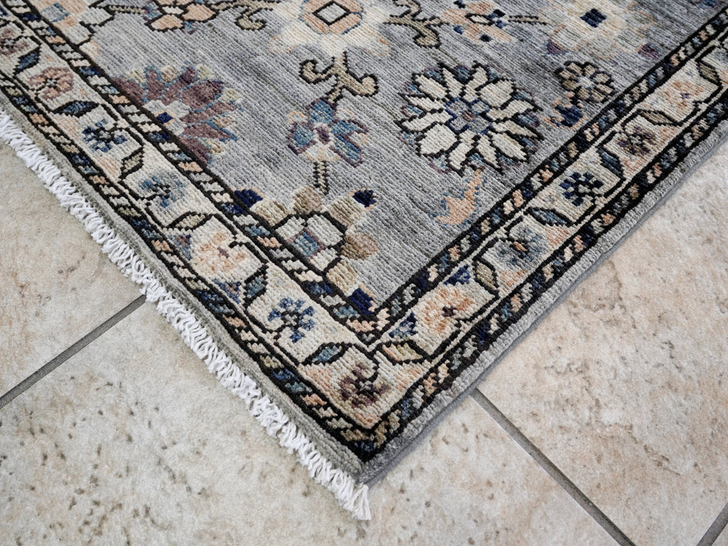 3x5 Ft Silver Floral Rug - Hand Knotted Afghan Rug