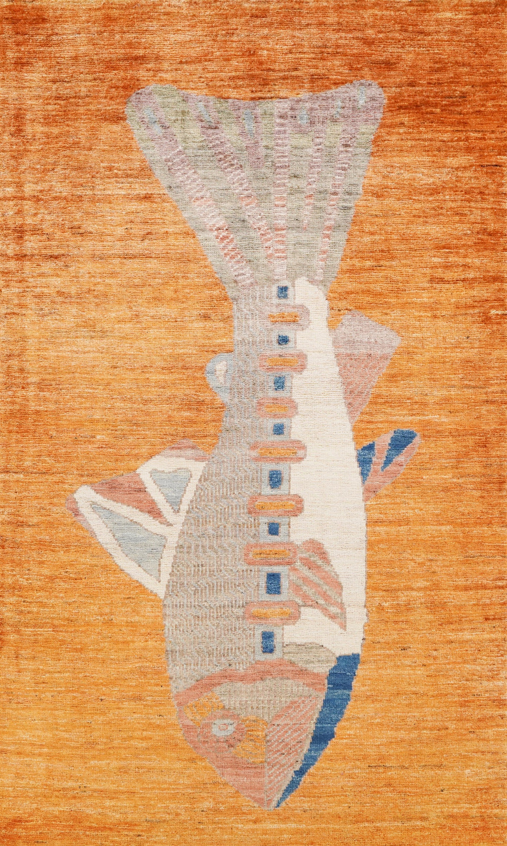 3x5 Ft Orange Fish Rug - Hand Knotted Afghan Rug - Animal Design